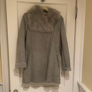 Cole Haan Gray Teddy Jacket with Faux Fur Collar, Size XS/TP